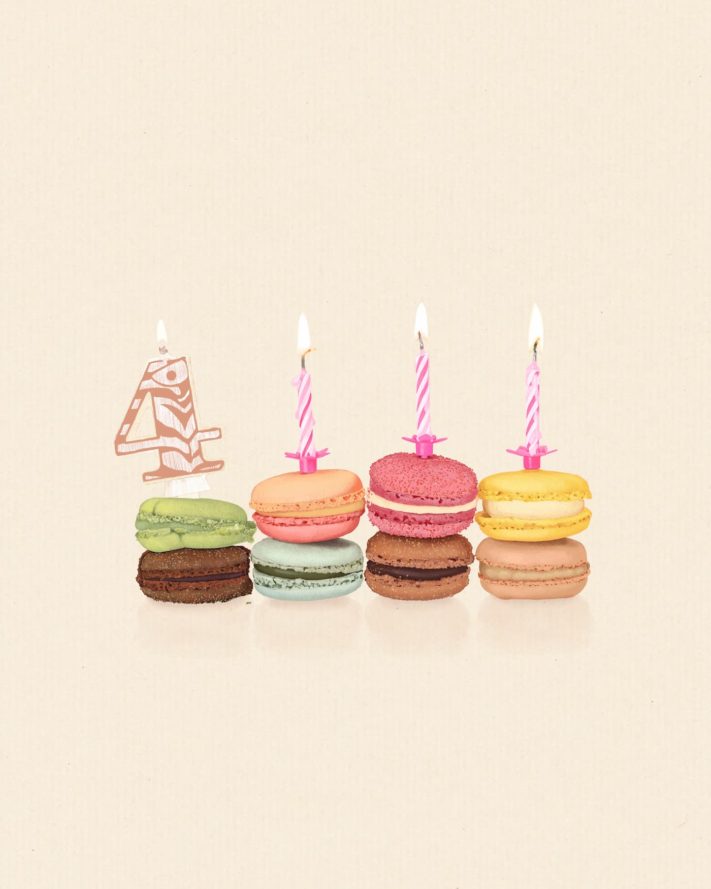 Dessin de macarons empilés avec des bougies d'anniversaire