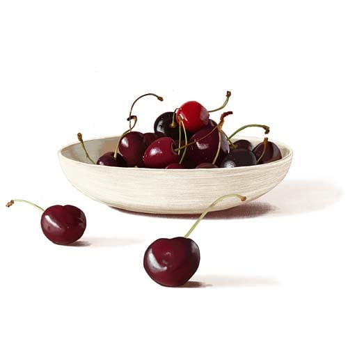 Dessin d'un plat de cerises noires