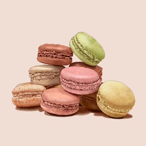 Dessin d'une pile de macarons de toutes les couleurs