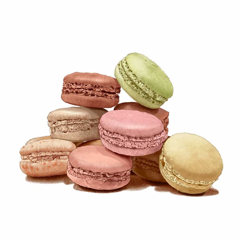 Dessin d'une pile de macarons de toutes les couleurs